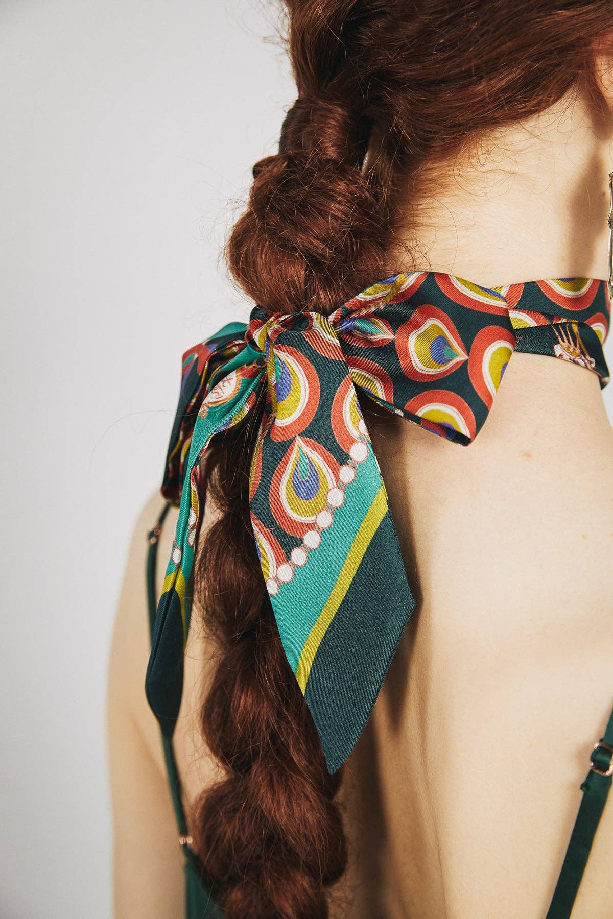 "Peacock" Silk Twilly Neck Bow: Teal