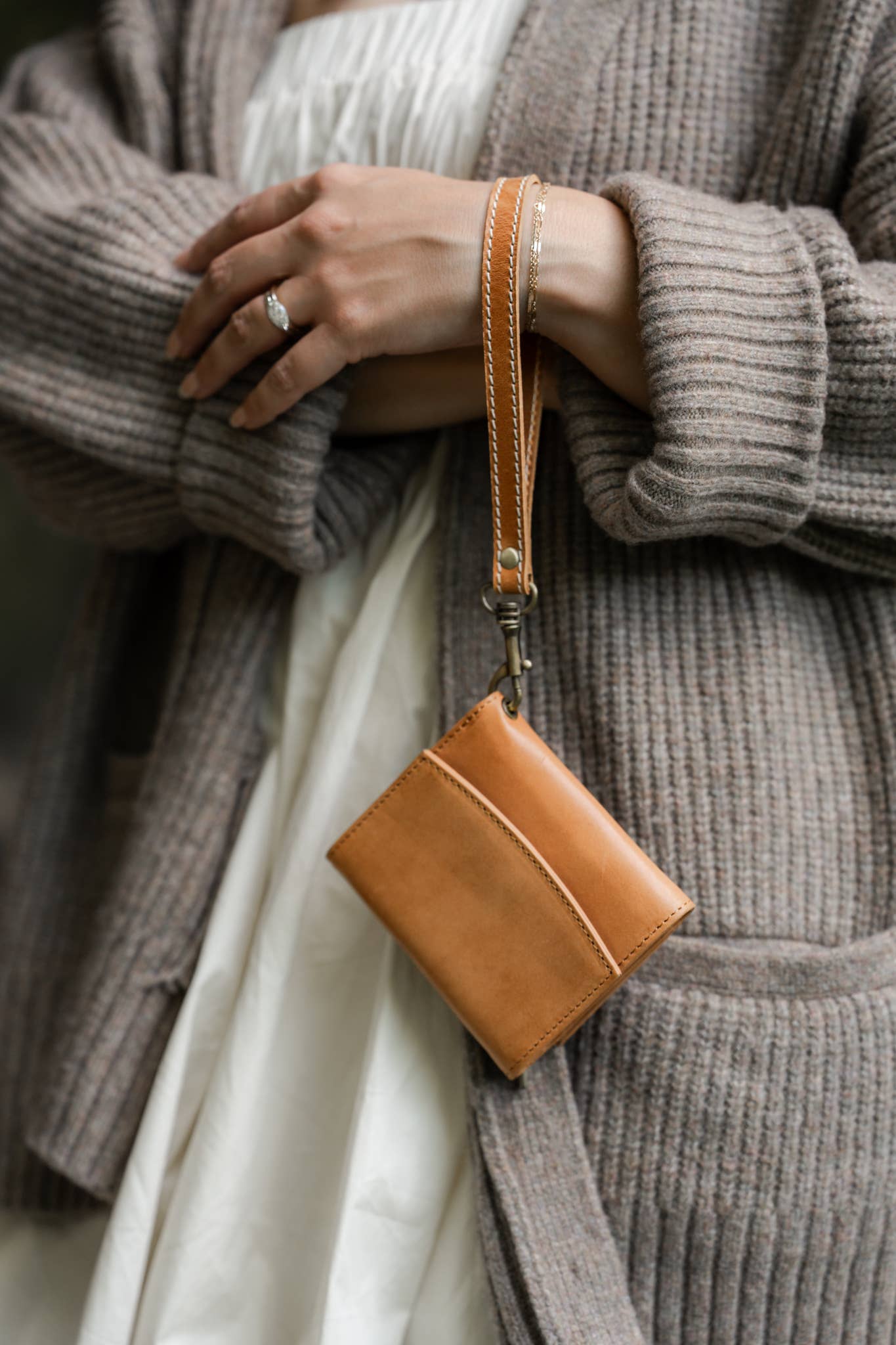 Leather Wallet Wristlet: Black