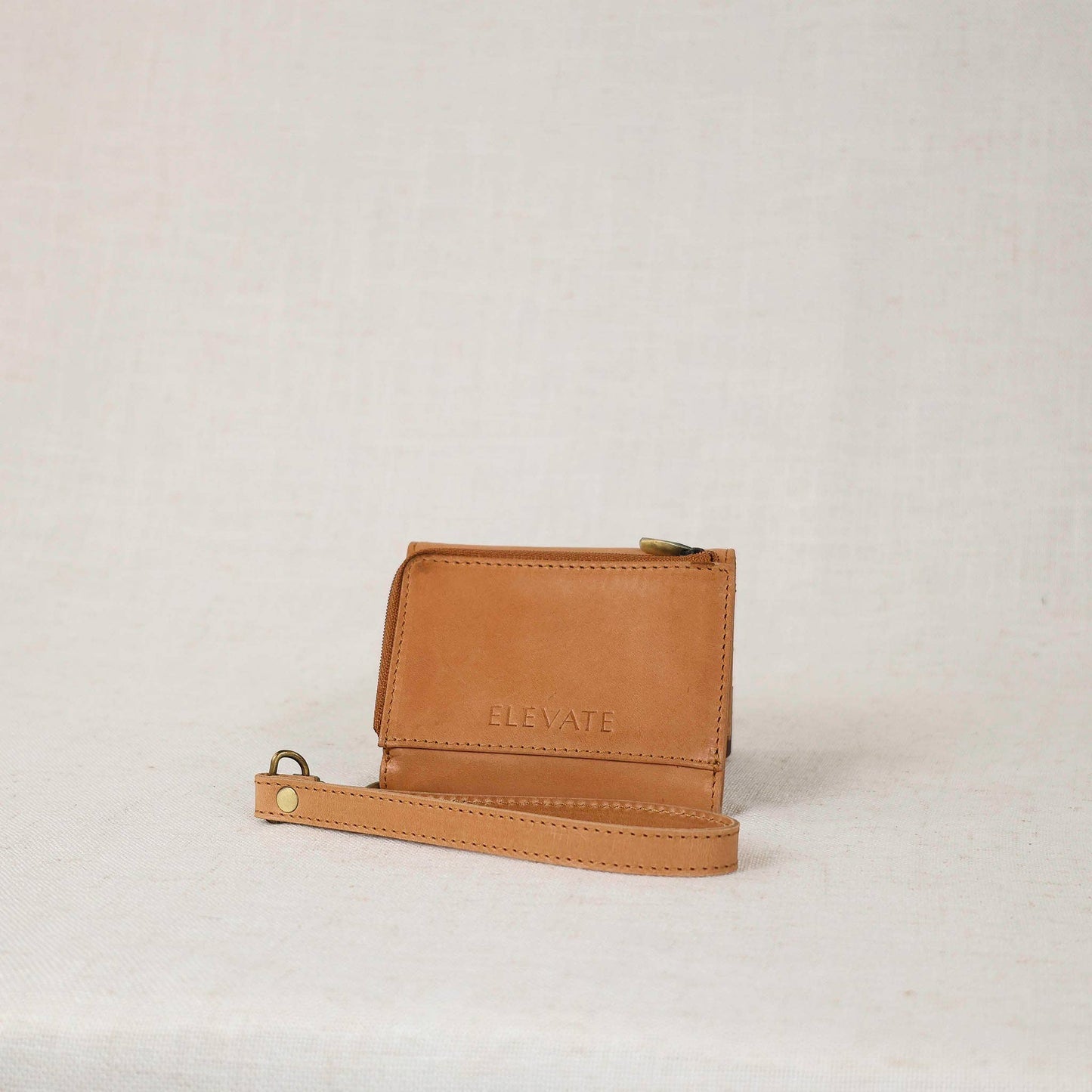 Leather Wallet Wristlet: Camel