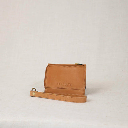 Leather Wallet Wristlet: Camel