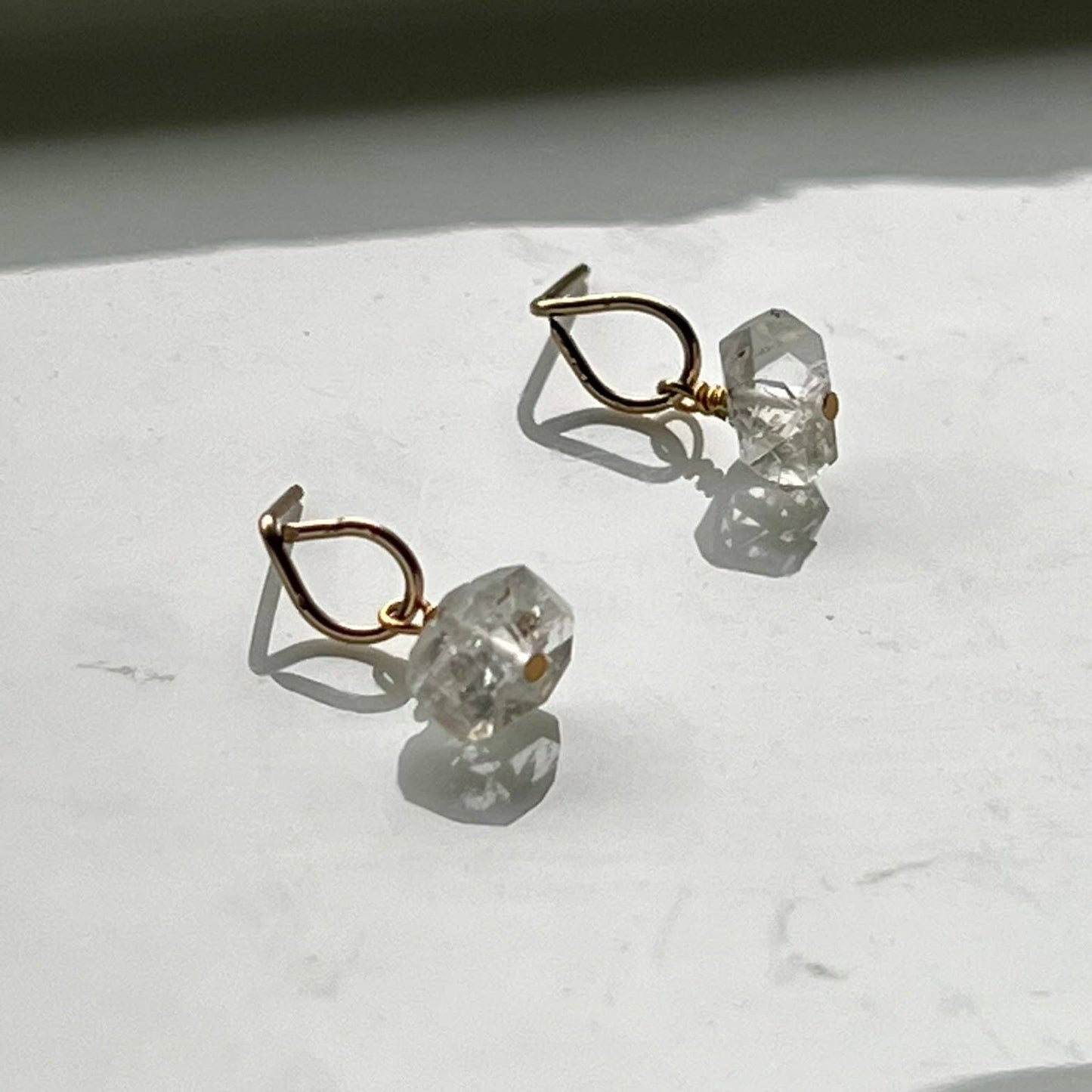 Raw Herkimer Diamond Stud: 14k Gold
