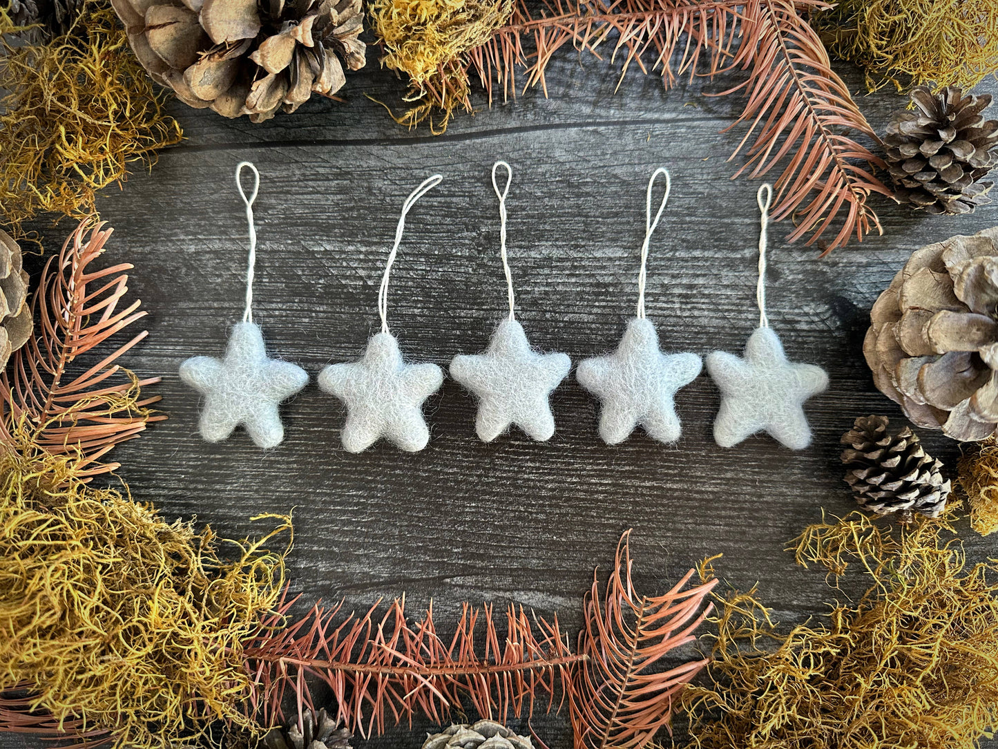 Felted Wool Star Ornament: Snowberry White