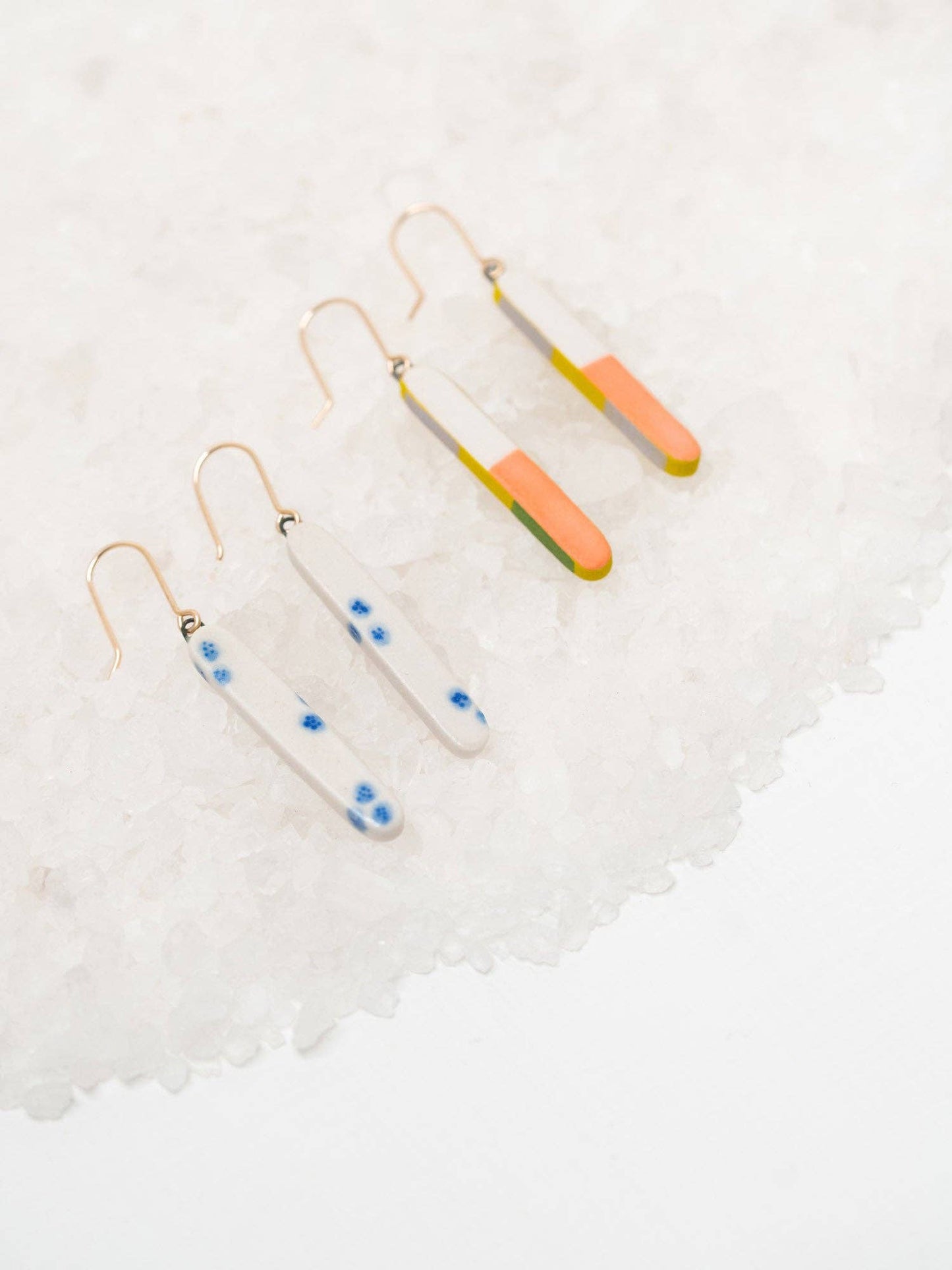Skinny Dip Earrings: Gold / Blue Watercolor