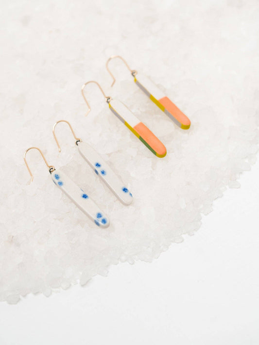 Skinny Dip Earrings: Gold / Blue Watercolor