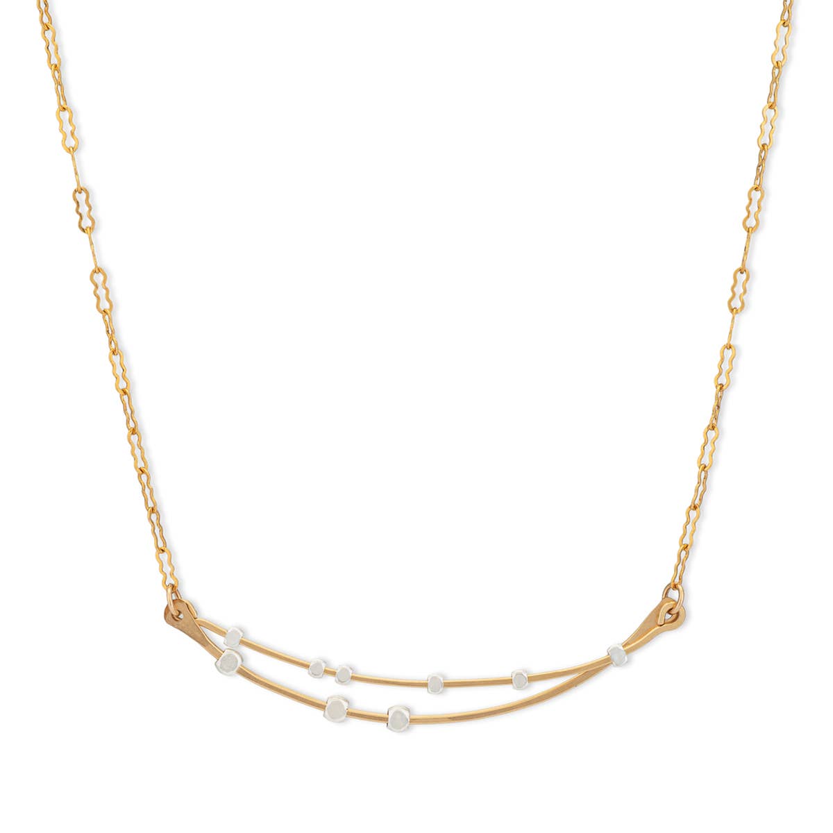 Crescent Curved Bars Gold & Silver Handmade Necklace STARS: Sterling Silver / 18"