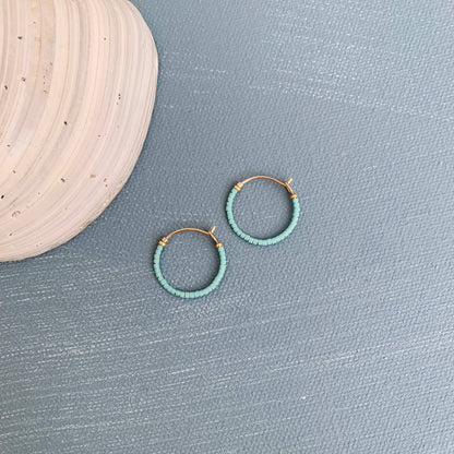 Little Japanese Beaded Hoops Turquoise