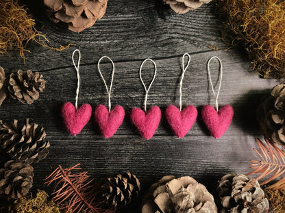 Felted Wool Mini Heart Ornament: Paintbrush Red