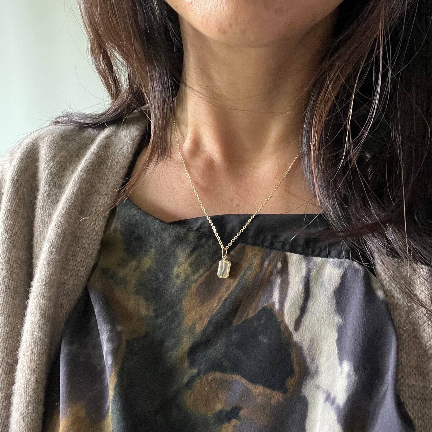 Gold Dainty Rutilated Quartz Necklace: 18 inch