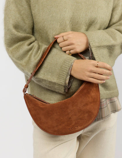 O My Bag - Leo Midi Shoulder Strap - Cognac Suède with Classic Leather: Cognac / Suede / Small