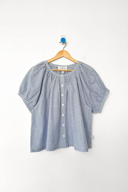 Le Bon Shoppe puff sleeve blouse in blue with buttons