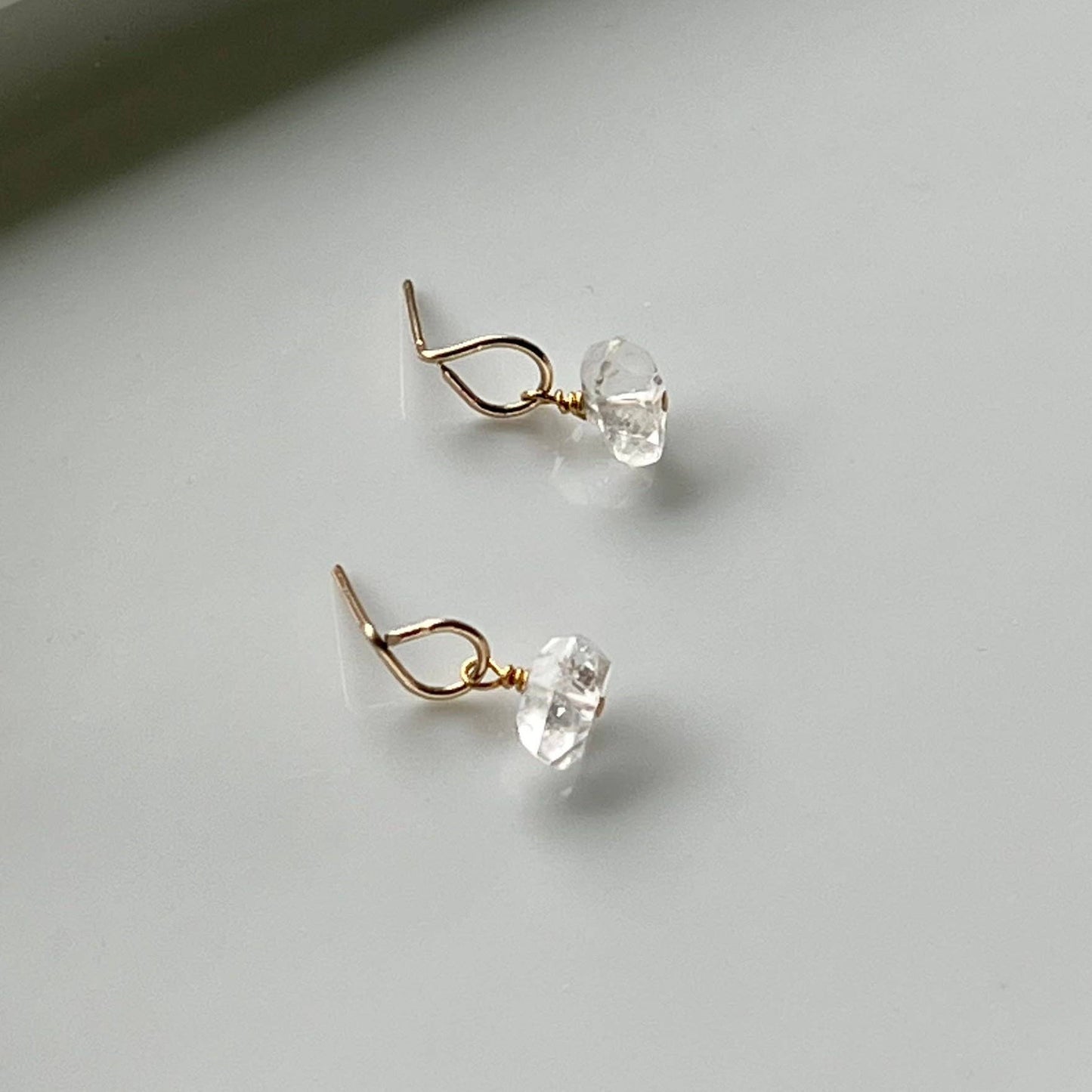 Raw Herkimer Diamond Stud: 14k Gold
