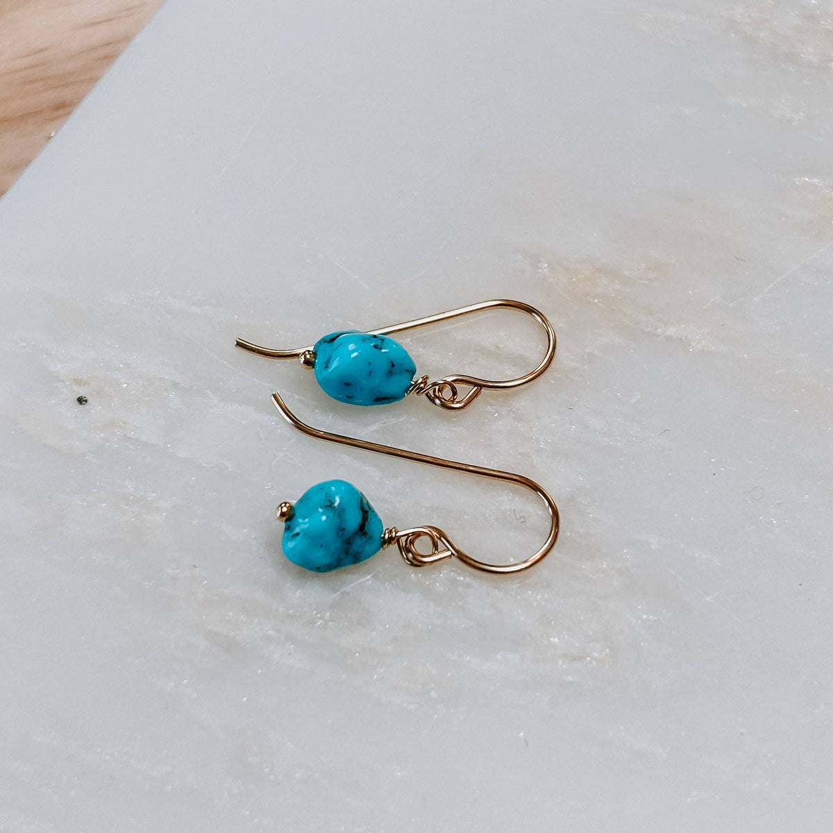 Mini Turquoise Nugget Drop Earrings: 14k Gold Fill