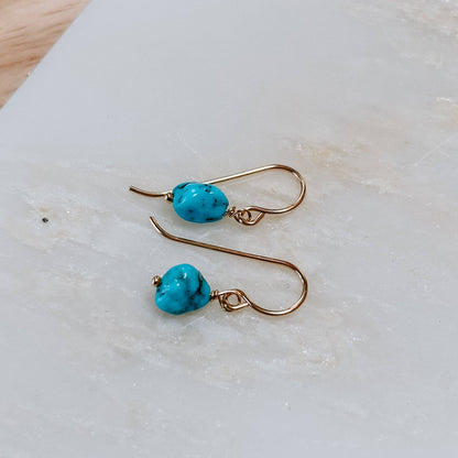 Mini Turquoise Nugget Drop Earrings: Sterling Silver