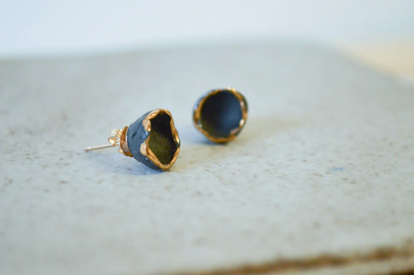 Hana Studs: Black Porcelain 14k GF Studs