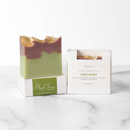 Free Spirit green and gold bar soap by Mad Sass soap co