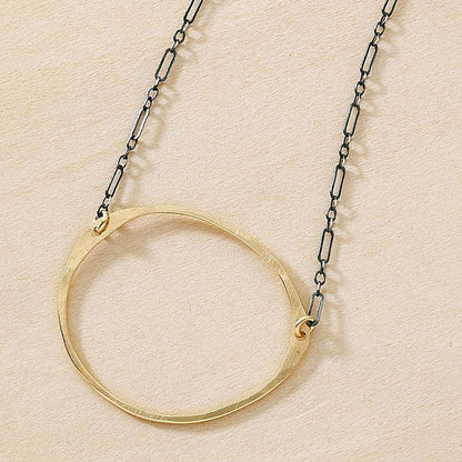 Antique Stone Hammered Gold Oval Black Chain Necklace: 18"