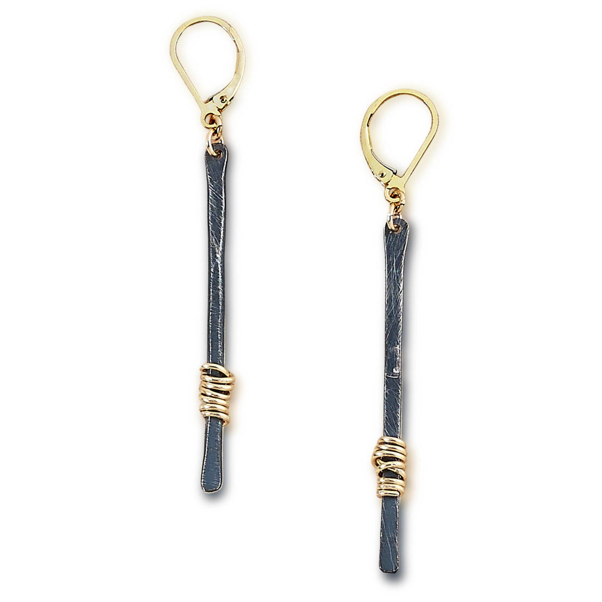 Oxidized Sterling Bar Gold Handmade Earrings
