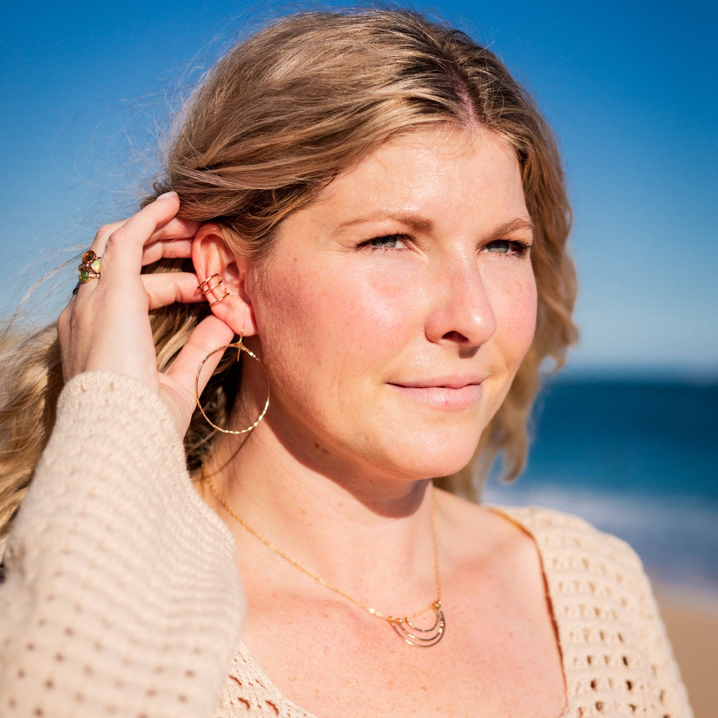 Hammered Hoop Earrings: Sterling Silver