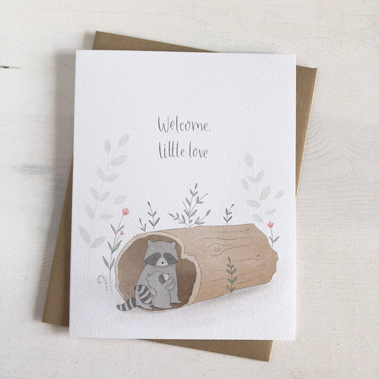 Welcome Little Love Raccoon Baby Card