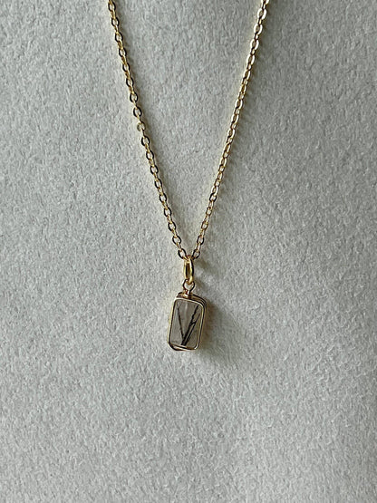 Gold Dainty Rutilated Quartz Necklace: 18 inch