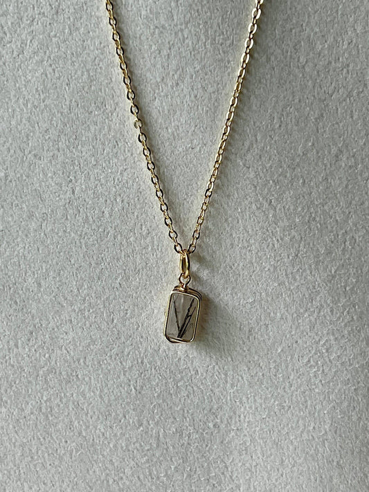Gold Dainty Rutilated Quartz Necklace: 18 inch