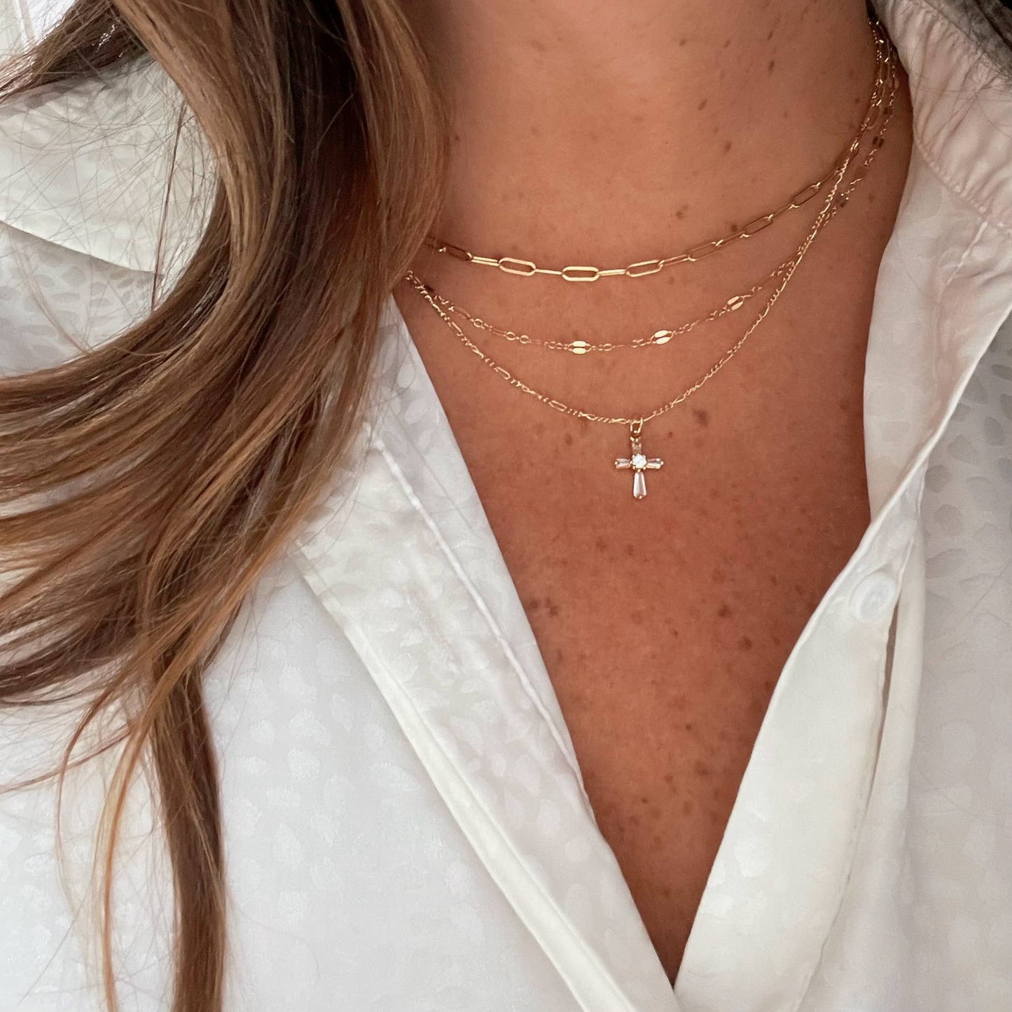 Kamryn Dapped Sequin Layering Chain Necklace Gold Filled