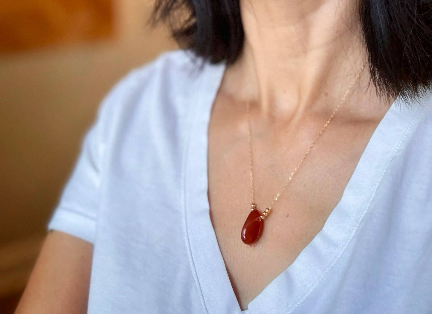 Carnelian Drop Necklace 14k GF Chain 18"
