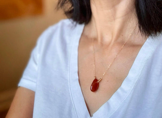 Carnelian Drop Necklace 14k GF Chain 18"