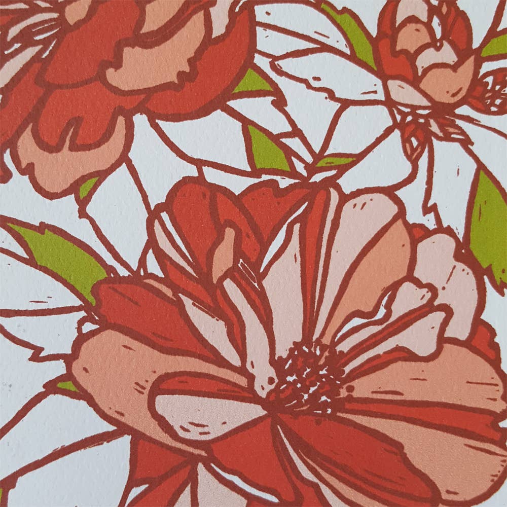 Red Floral Camellia Blank Greeting Card