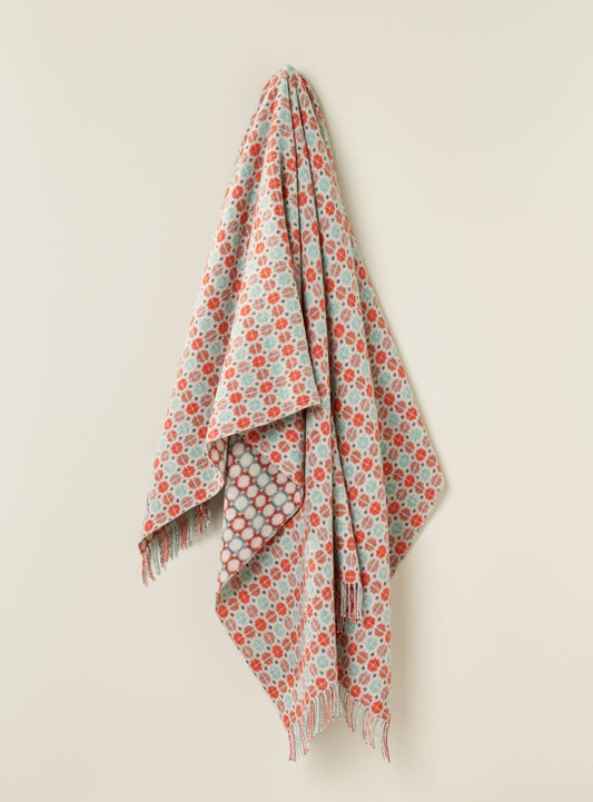 Coral & Mint Merino Lambswool Throw Made in England