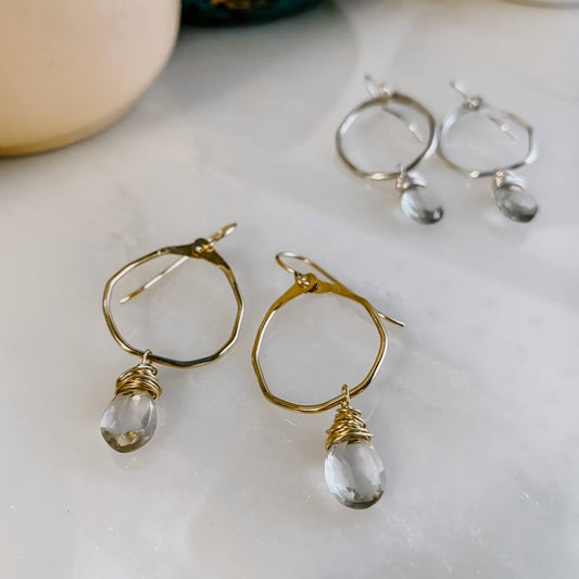 Green Amethyst Mini Organic Hoop Earrings: 14k Gold Fill