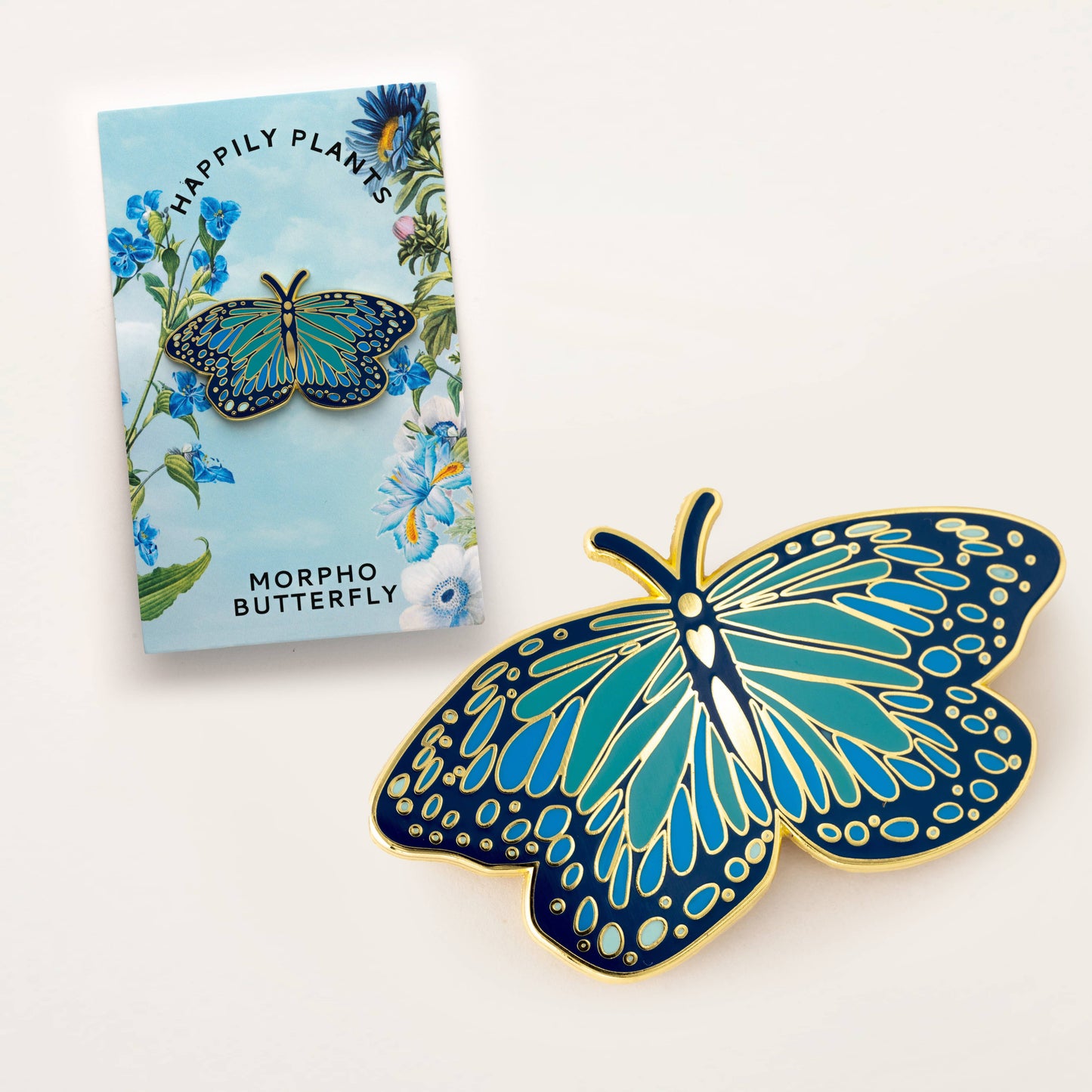 Teal morpho butterfly enamel pin by happily plants - shop small gift ideas on poppy & hawk in camas, wa