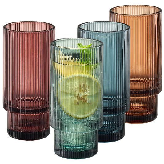 Vintage Art Deco Highball Ribbed Glass