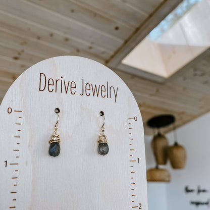 Mini Labradorite Drop Earrings: 14k Gold Fill