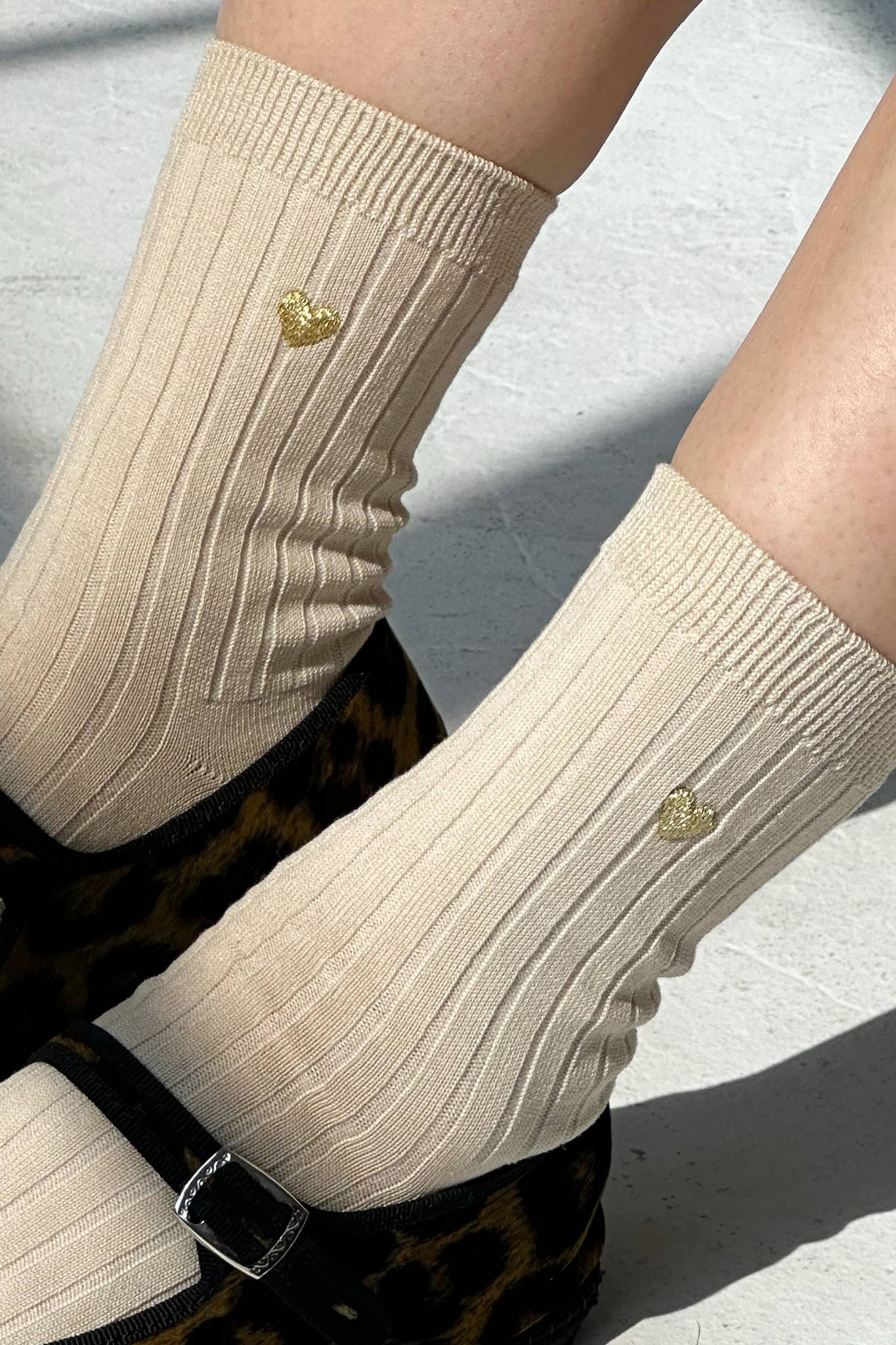 Embroidered Her Socks  Classic White + Heart