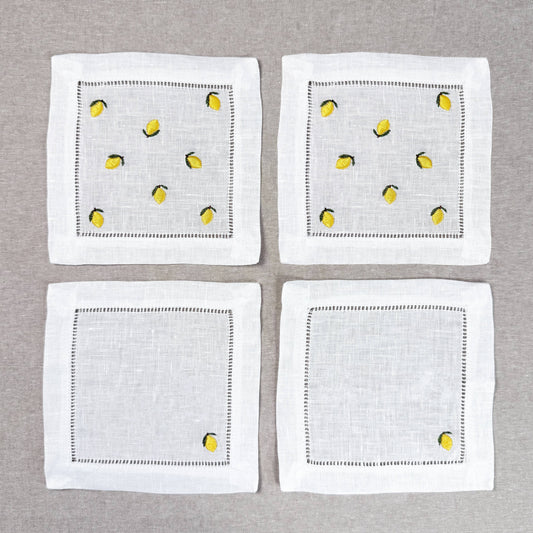Lemon Embroidered Cocktail Napkin Set