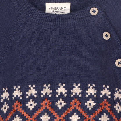 Fair Isle Raglan Sleeve Baby Pullover Sweater Navy Blue