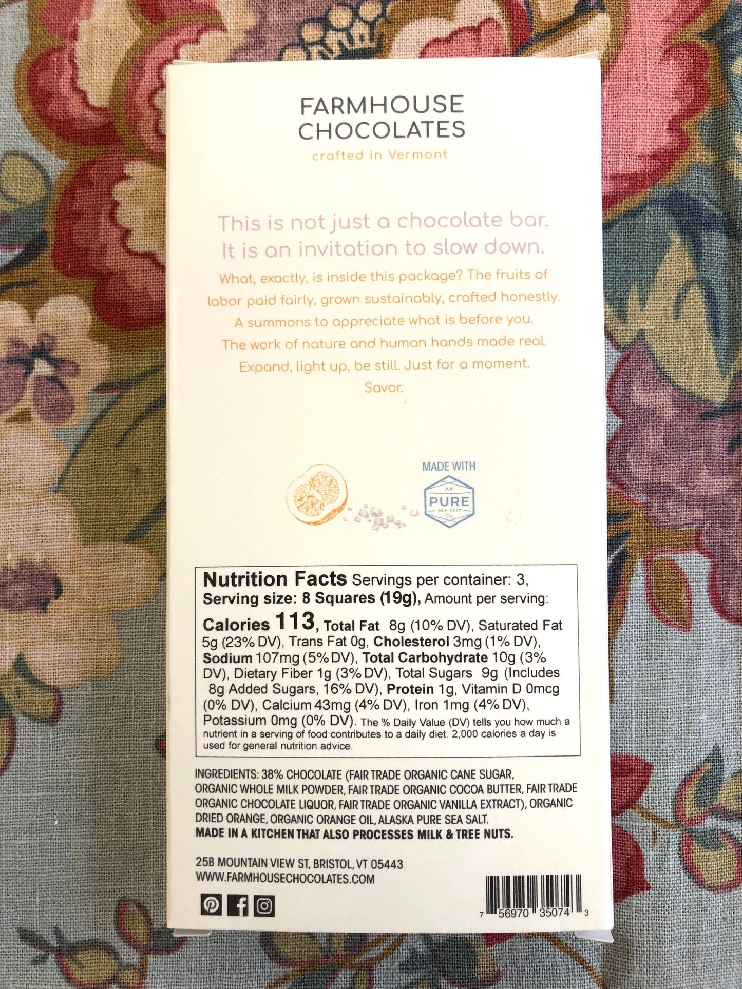 38% Organic Milk Chocolate Bar w/ Orange & Alaskan Sea Salt