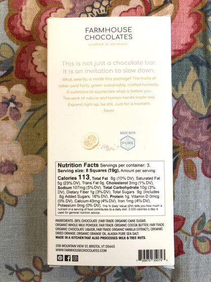 38% Organic Milk Chocolate Bar w/ Orange & Alaskan Sea Salt