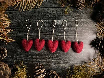 Felted Wool Mini Heart Ornament: Paintbrush Red