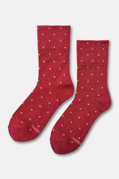 Le Bon Shoppe - Lurex Patterned Sneaker Socks (Wholesale): Polka Dot - Silver/White