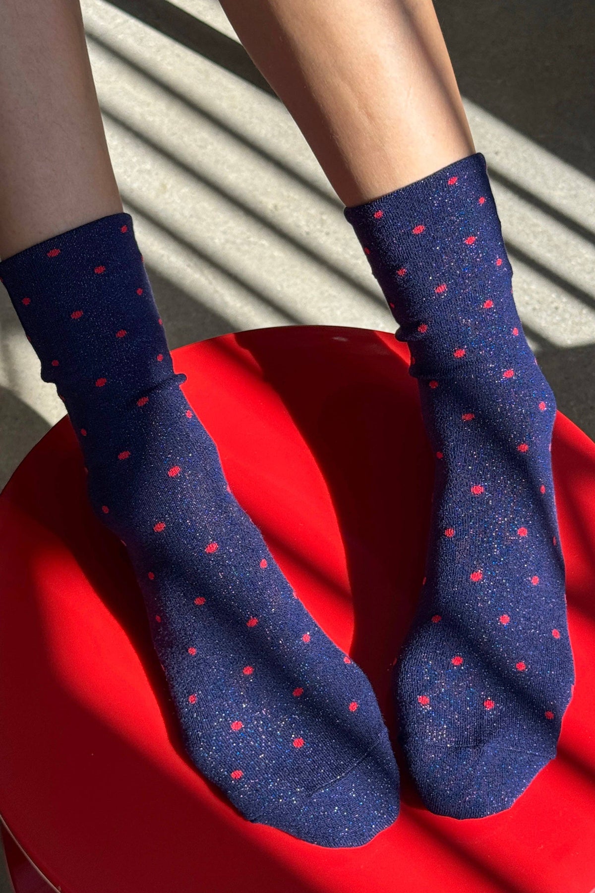 Le Bon Shoppe - Lurex Patterned Sneaker Socks (Wholesale): Polka Dot - Red/Pink