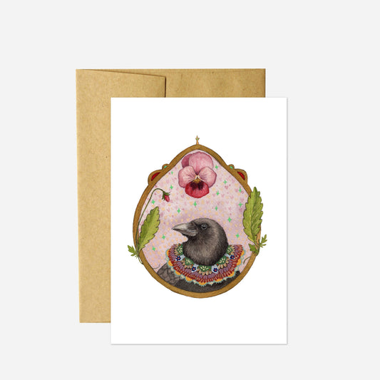 Crow of Pansies Blank Card