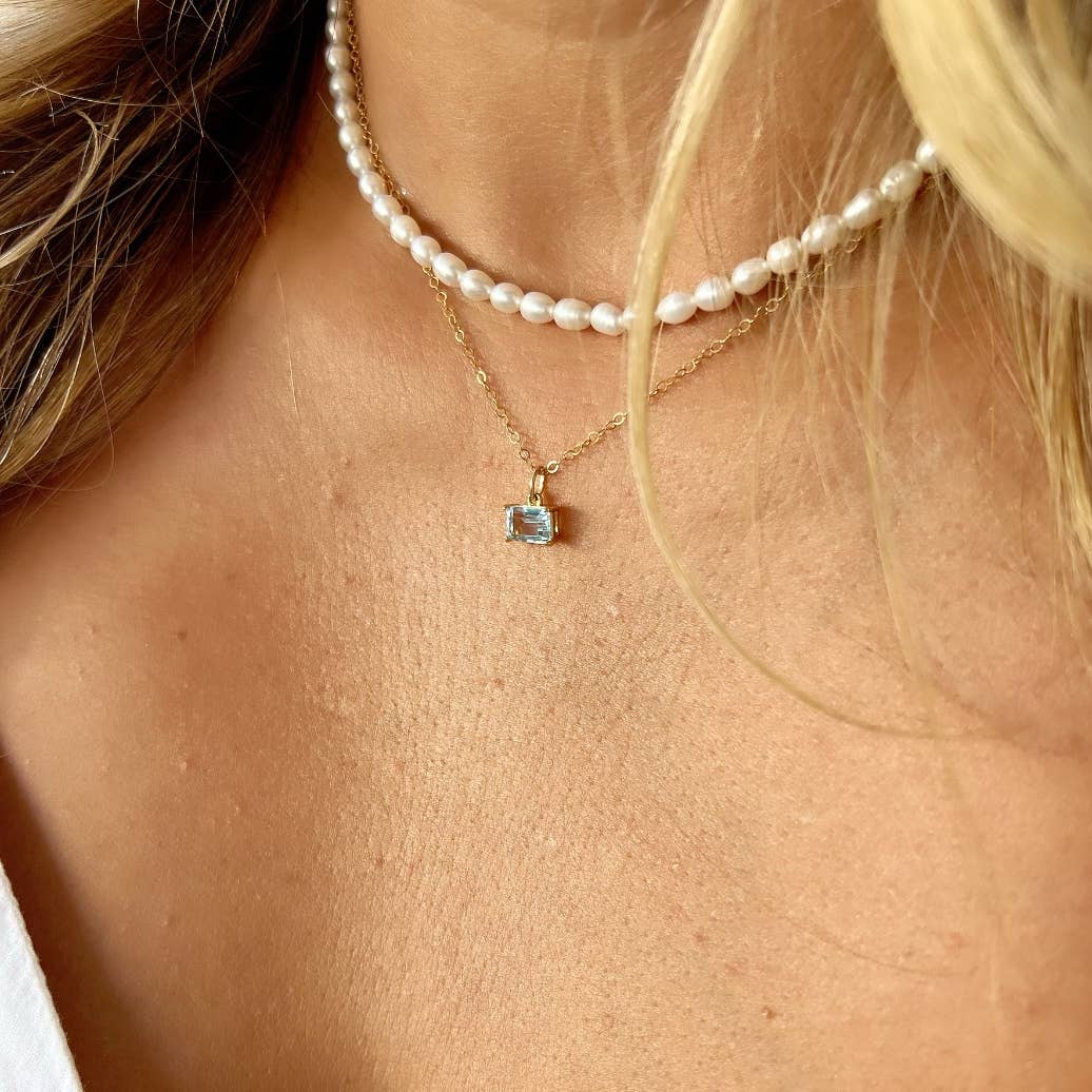 Light Blue Aquamarine CZ Necklace Gold Filled