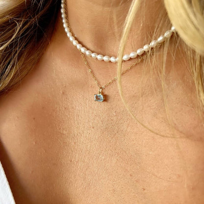 Light Blue Aquamarine CZ Necklace Gold Filled