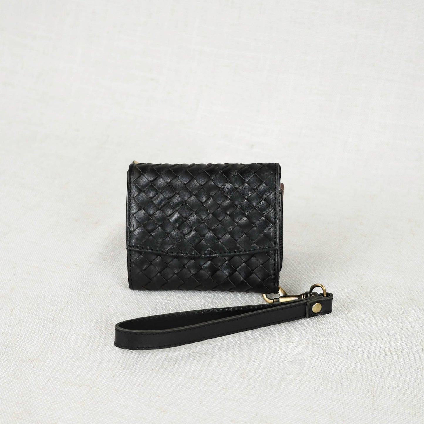 Woven Leather Wallet: Black