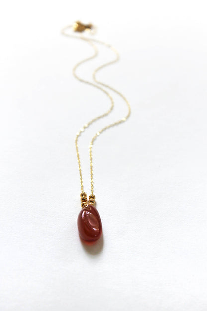 Carnelian Drop Necklace 14k GF Chain 18"