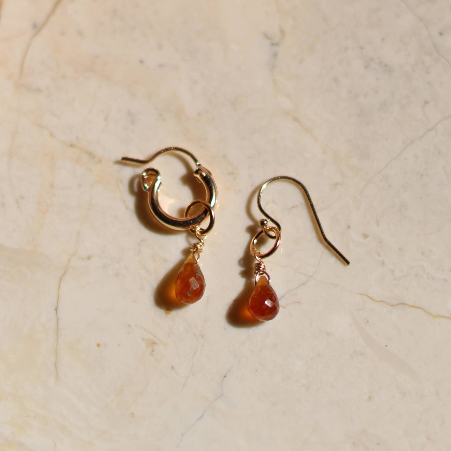 Carnelian Drop Hoops - Goldfilled