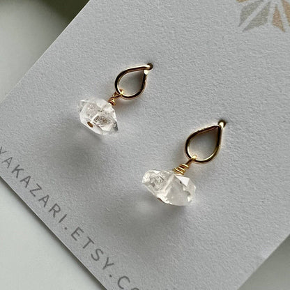 Raw Herkimer Diamond Stud: 14k Gold