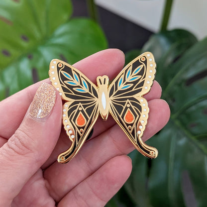 Black Mid-Century Butterfly Hard Enamel Pin